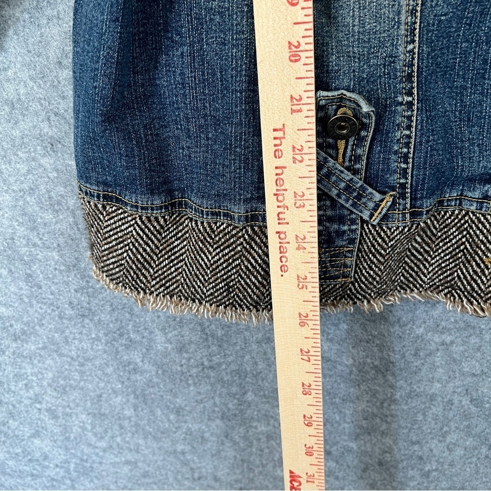 BABY PHAT Y2K Vintage Jean Jacket Tweed Trim Rhinestone Cat Bling Distressed 3X - Picture 9 of 12